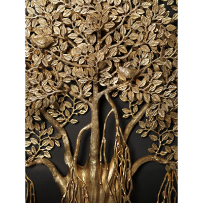 64" Extra Large Tree of Life with Birds Wall Art - Handcrafted Brass Banyan Tree Sacred Wall Hanging - Monumental Statement Décor