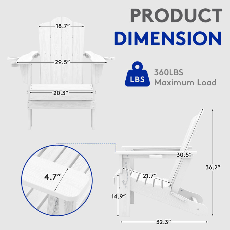 Ayanda HDPE Folding Adirondack Chair With Dual Cup Holder(Set Of 2), White