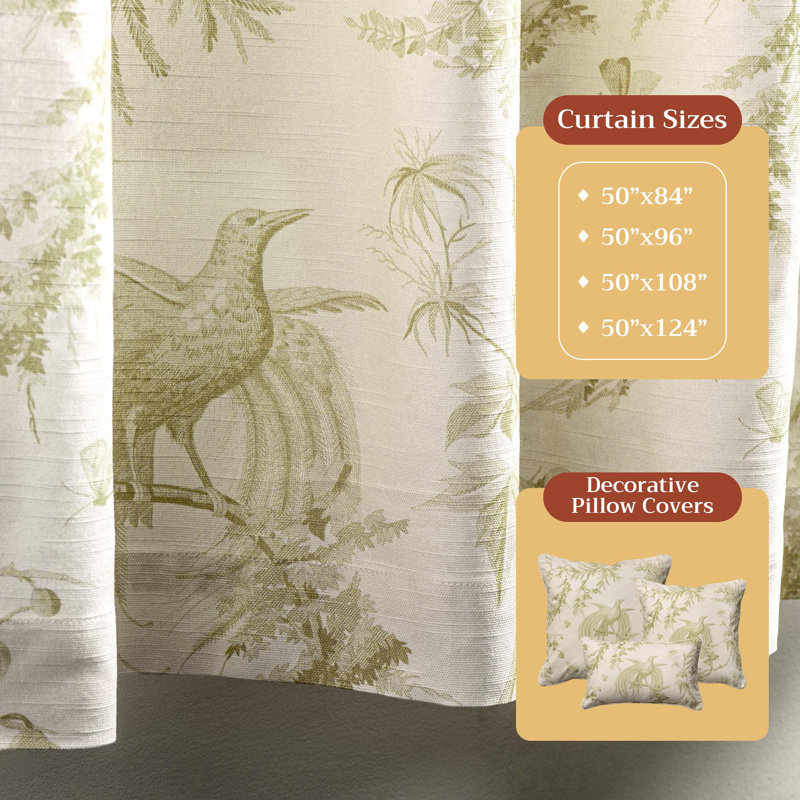 Maison d' Hermine Curtains for living room 100% Cotton 108 inch length Two Panels Light Filtering Toile Curtains for Bedroom Windows with rod and loop Pockets Drapes (Paradise Sage, 50"W x 108"L)
