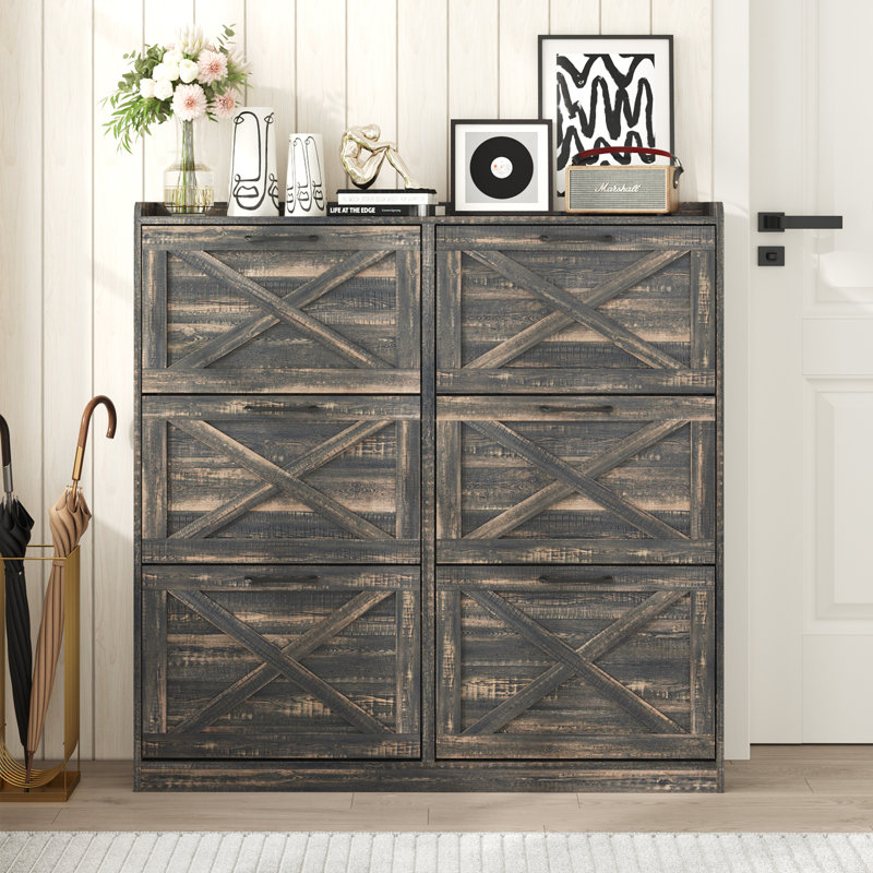 Grande armoire de rangement pour chaussures, Chêne rustique foncé