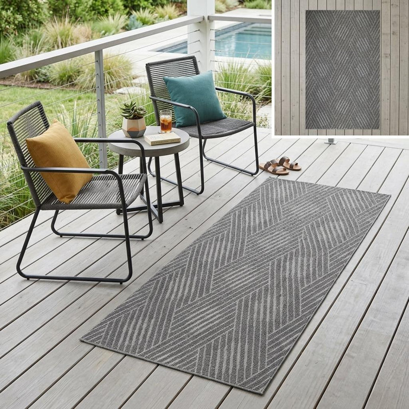 Tapis de couloir d'extérieur 8 pi gris et bleu