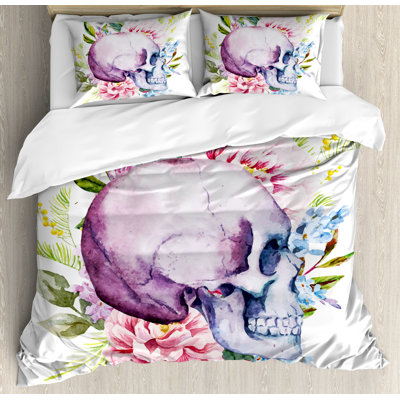 Skull Traditional Floral Duvet Cover