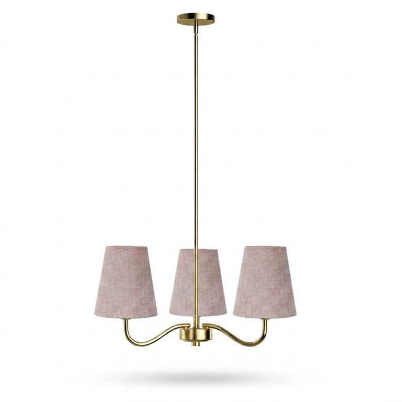 3-light 21"w Polished Brass Modern Spider Chandelier With Linen Shades For Dining Room Or Kitchen Island, Polished Brass