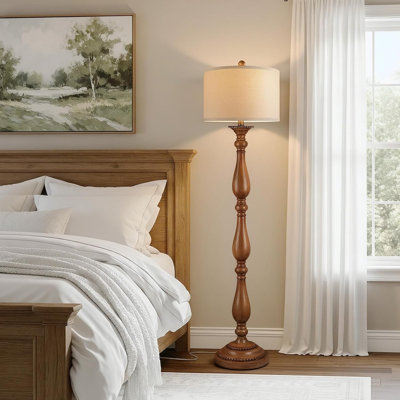 Vintage Floor Lamp for Living Room, Rustic Farmhouse Standing Lamp with Rotary Switch and Linen Shade