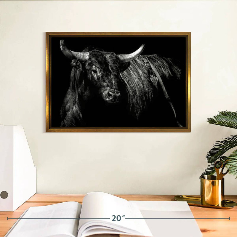 Brindle rodéo bull, Cadre flottant doré, 13 po x 9 po