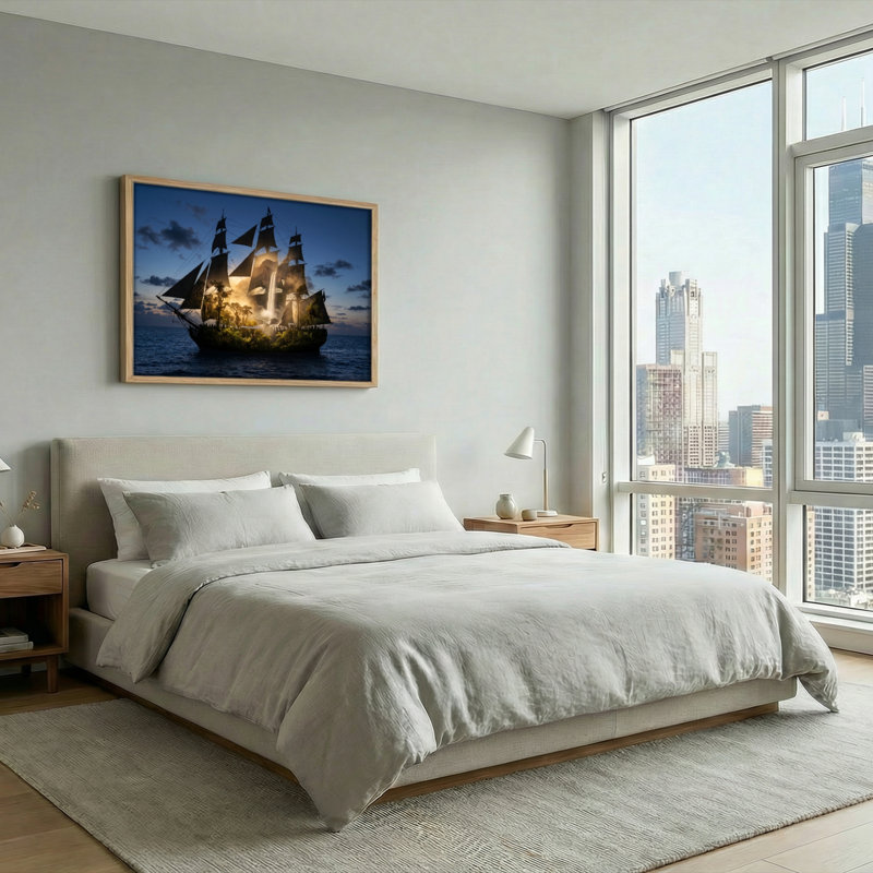 Ensemble de 1 tableau sur toile représentant un navire fantastique, 36"H x 48"W, Naturel