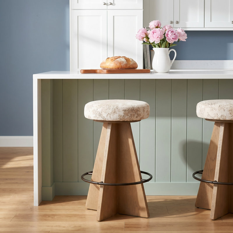 Vega Swivel Stool, Bar Stool (31" Seat Height), Fallingbrook Natural Floral, Brown