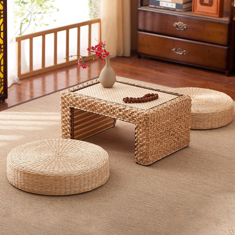 Tatami Cushion Breathable Widely Applied Comfortable Round Straw Weave Handmade Pillow for Floor, 45cm