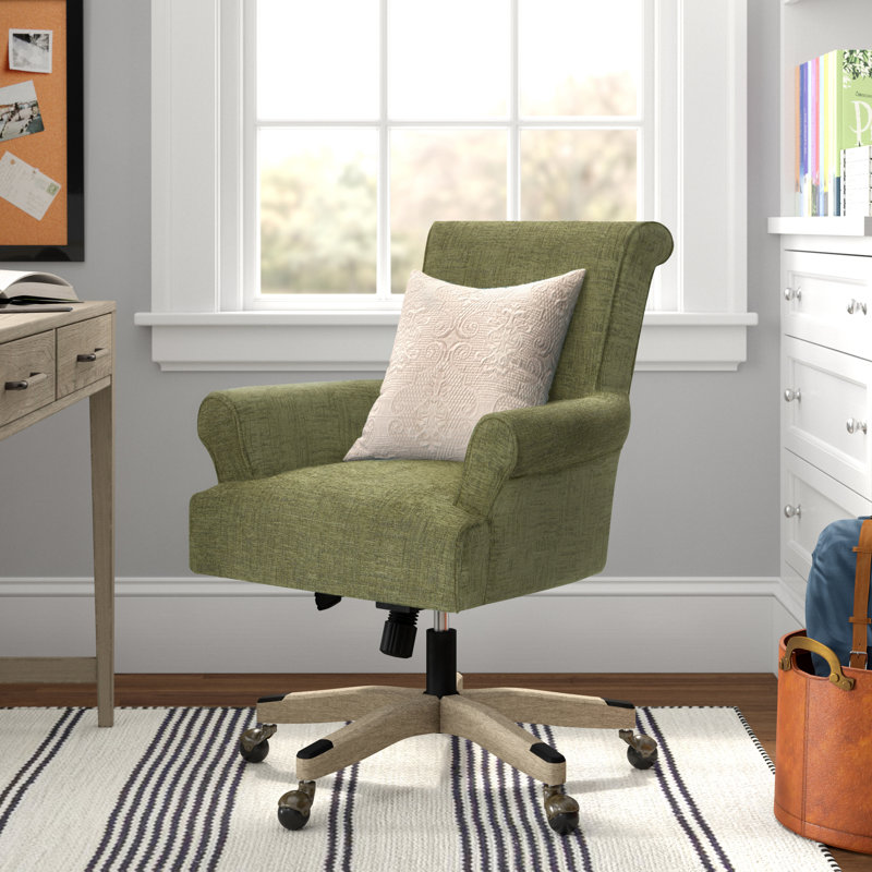 Olive Green High Back Swivel Office Armchair with Wood Base