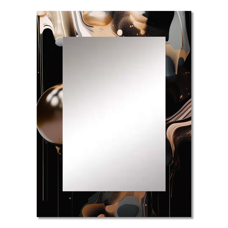 Or noir voyage par marbre IV - miroir en marbre, miroir mural décoratif doré, impression d'art en métal, 32 po x 24 po