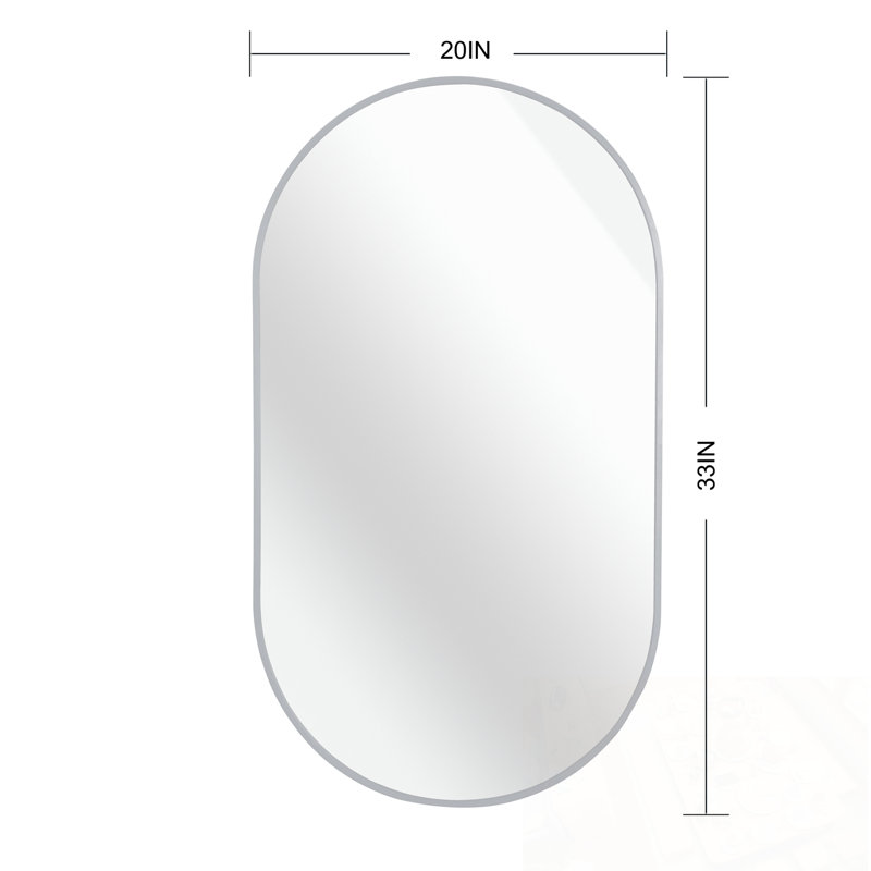 Miroir ovale mural en métal, Argent