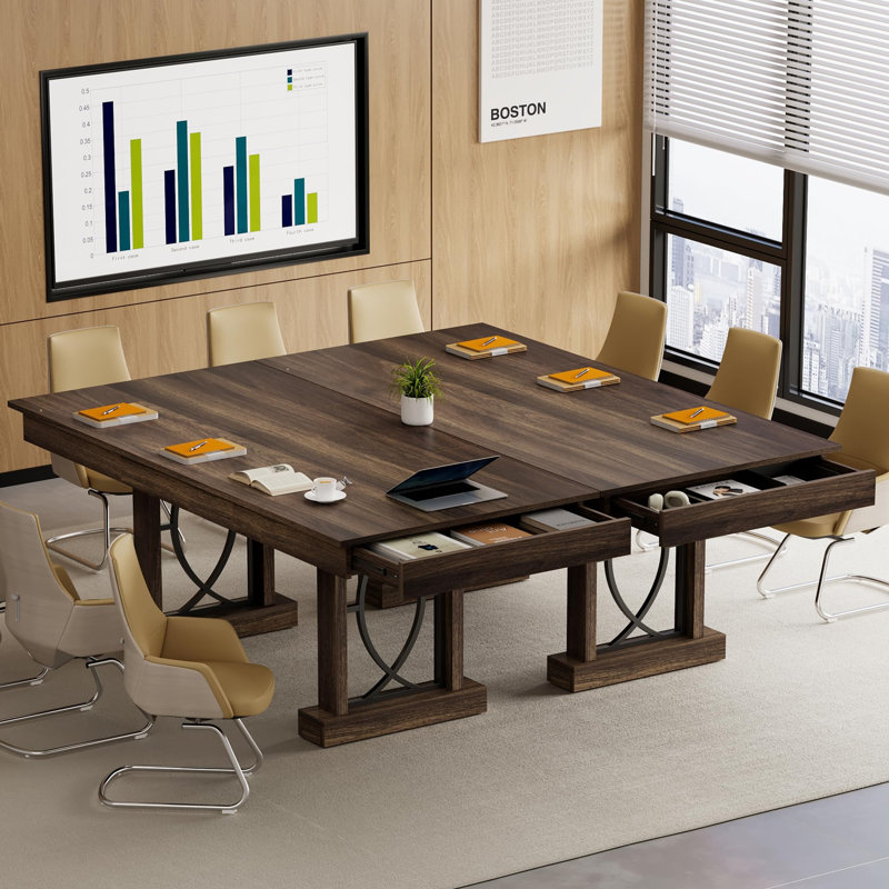Table de salle à manger de 71 pouces avec deux tiroirs de rangement, finition en bois robuste, surface imperméable et résistante à la chaleur pour une salle à manger moderne