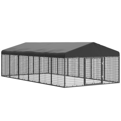 Pet Only Large Black Qutdoor Dog Kennel,Heavy Duty Dog Cage With Roof, Steel Dog Kennel Fence