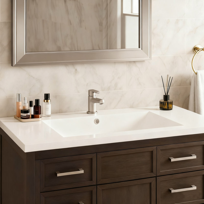 Lavabo de salle de bain encastré en céramique blanche avec trop-plein plat 36 po Eleen