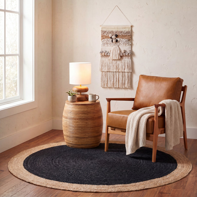 Tapis noir / naturel Natural Fiber 801, Rond 6 pi
