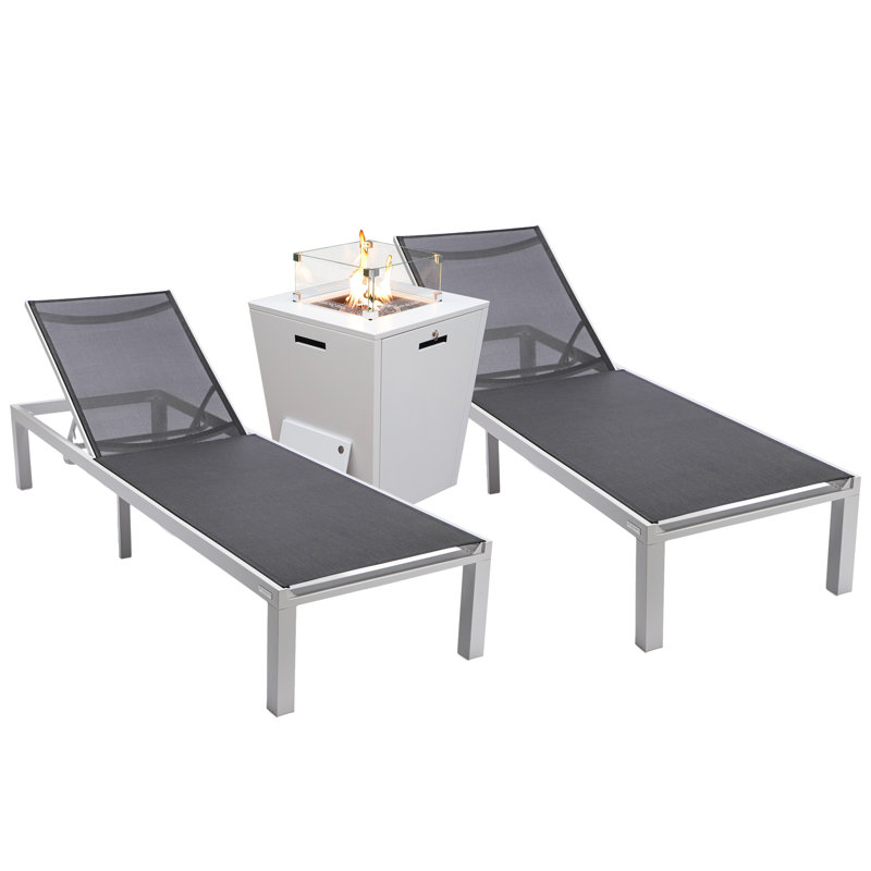 Outdoor Rust-Resistant Metal Chaise Lounge with Table, Black