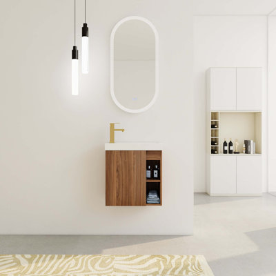 Meuble-lavabo mural flottant de 20 po avec lavabo en résine et porte d'armoire à fermeture en douceur