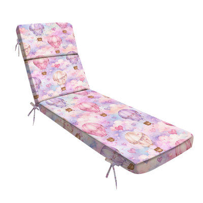  Outdoor Indoor 3'' Lounge Patio Cushion Whimsical Hot Air Balloons Pink Purple Clouds Hearts Water-Resistant Chaise Lounge Cushion for Chair Patio Furniture Seat Cushion