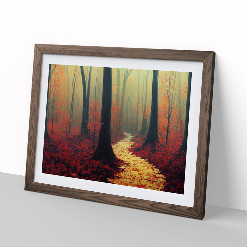 Mind Blowing Autumn Forest - Single Picture Frame Painting, 25cm H x 34cm W x 2cm D, Walnut