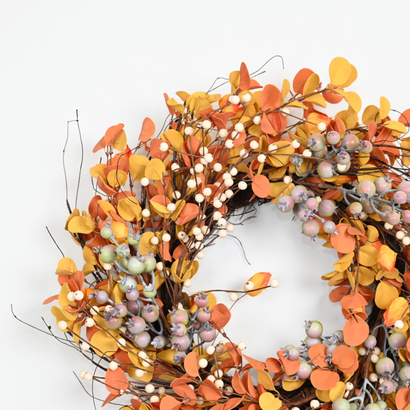 Couronne artificielle d'automne 24 po, Orange et rose