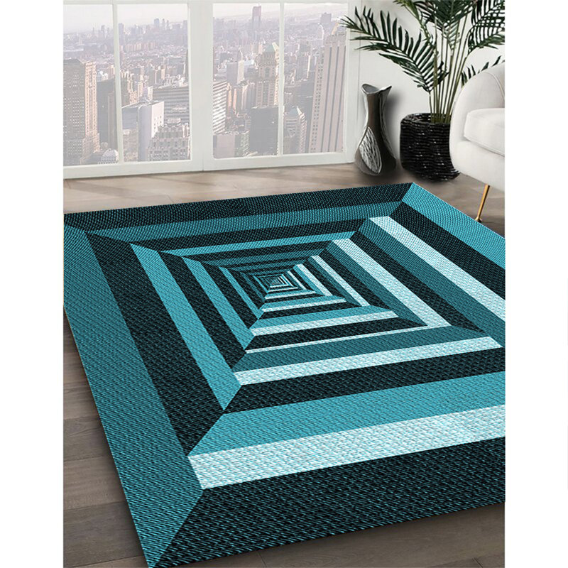 Tapis 100% à motifs lavables à la machine 2989 Pat1604-LBLU, Carré 7 pi