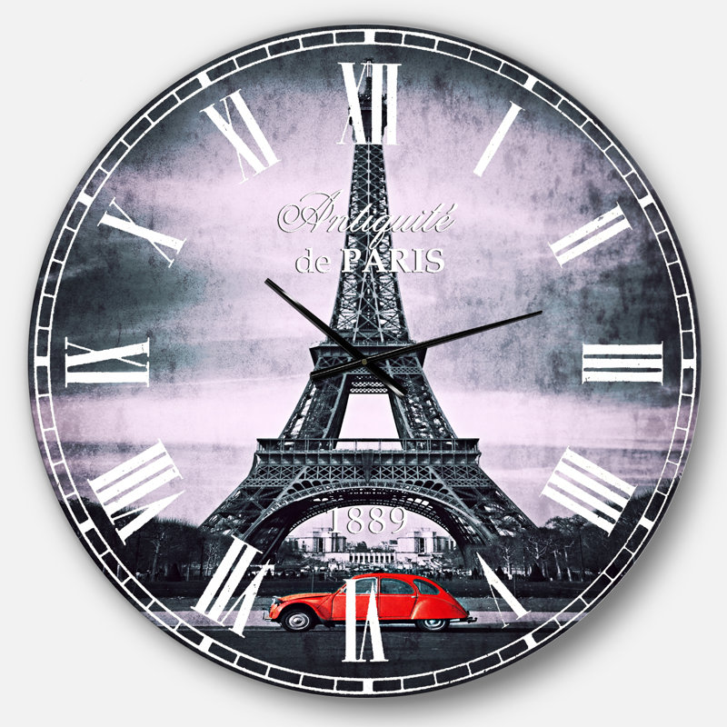 Horloge murale Eiffel et vieille voiture rouge - campagne française, Grand