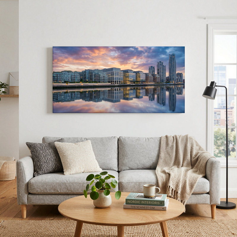 Ensemble de 1 tableau sur toile représentant la silhouette de la ville, L 40 po x H 20 po, Toile tendue