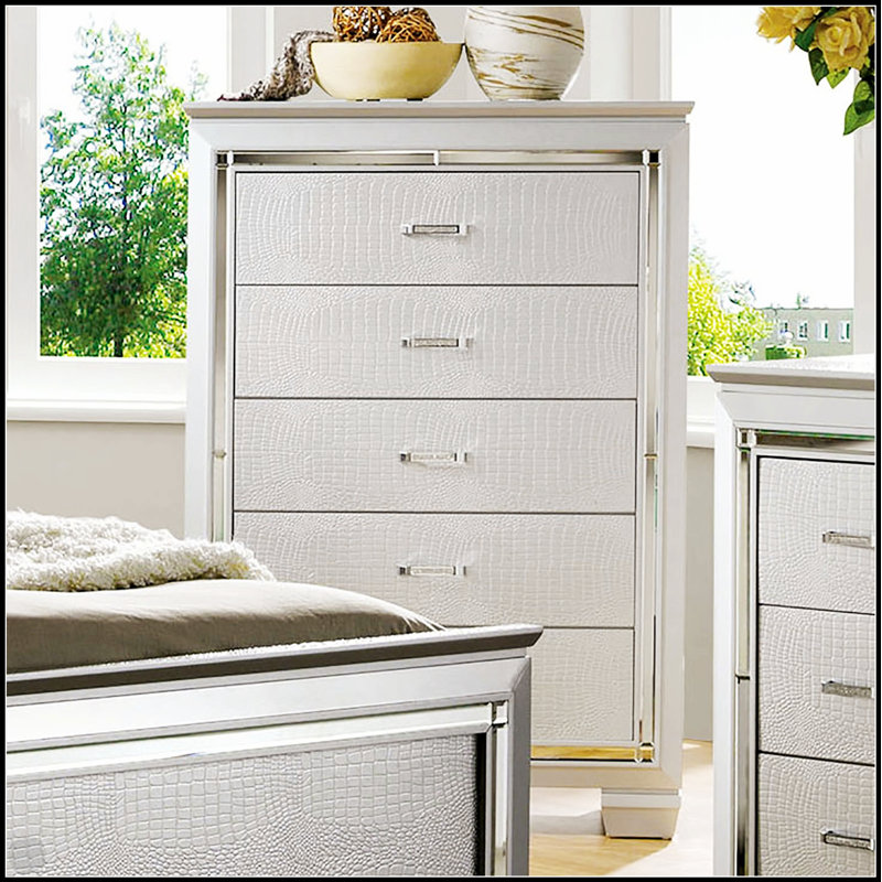 Commode 1 pièce de style contemporain avec texture crocodile, poignées en diamant et tiroirs à queue d'aronde anglaise pour les chambres à coucher modernes