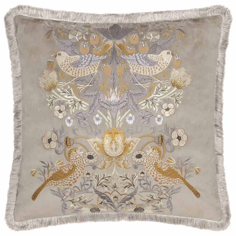 Strawberry Thief Floral Square Cushion Cover, Beige Floral