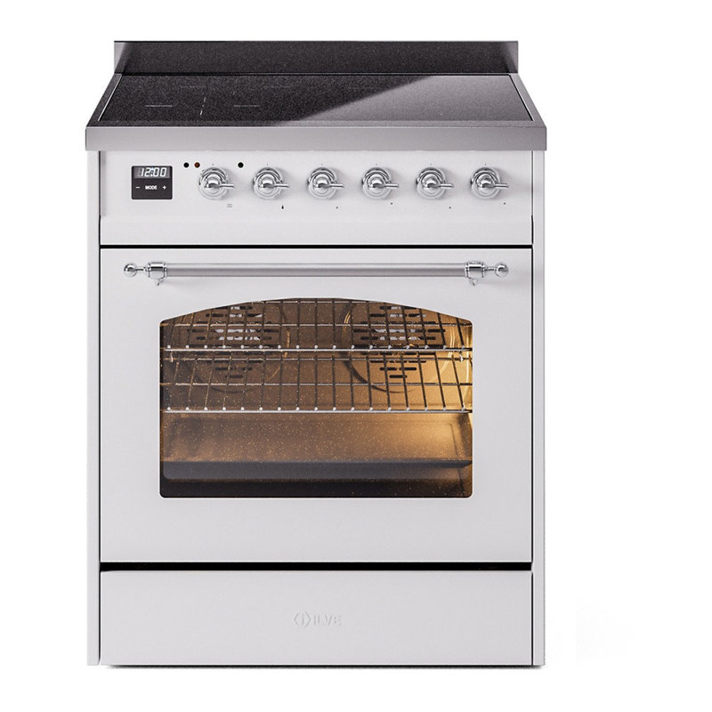 Cuisinière à induction 30 pouces avec 4 plaques à induction ILVE Nostalgie II Series, Blanc/chrome