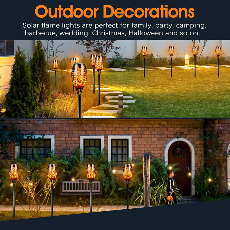 12LED Solar Tiki Torches with Flickering Flame, Auto On/Off,Yellow, Set Of 16