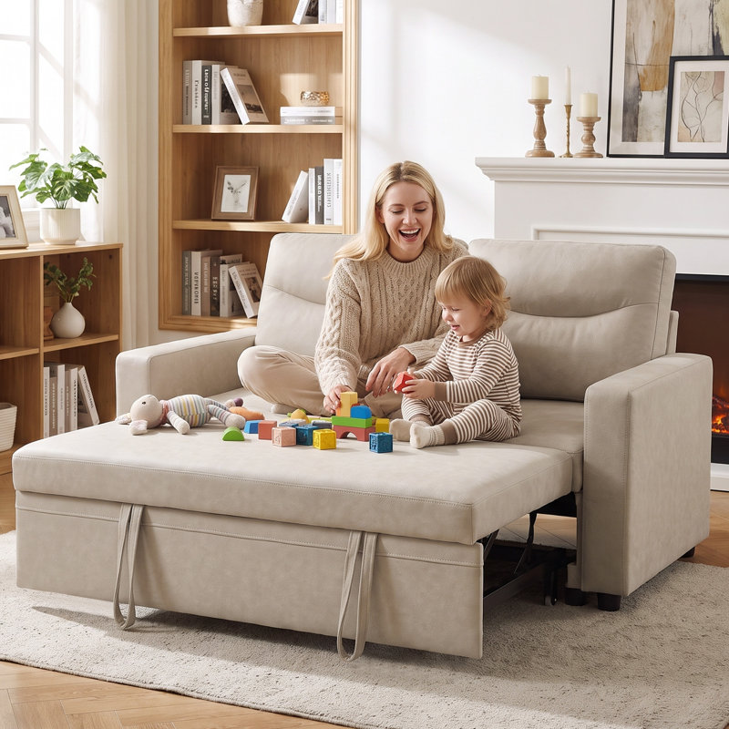 Canapé-lit convertible 2 places de 140 cm (55,3 po) avec sofa-lit gigogne, revêtement moderne en similicuir pour canapé d'angle modulaire