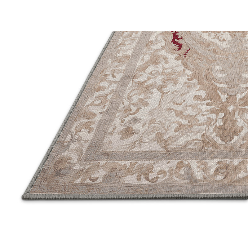 Tapis gris lavable à la machine, Rond 6 pi