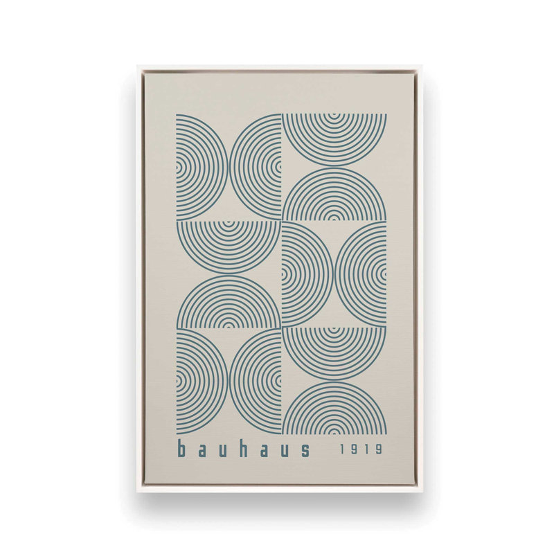 Affiche de composition Bauhaus, Cadre flottant blanc opaque, Beige / bleu orage, H 18,75 po x l 12,75 po