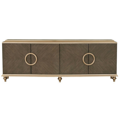 Brown Console Cabinet With Veneer And Spacious Inside 5" Floor Storage Space