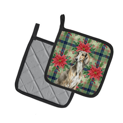 Grizzle Saluki Christmas Poinsettas Pair of Pot Holders