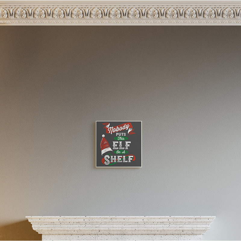 Holiday Elf Phrase Santa Hat Red Green Christmas - Textual Art, Wood, 12" H x 12" W x 0.5" D