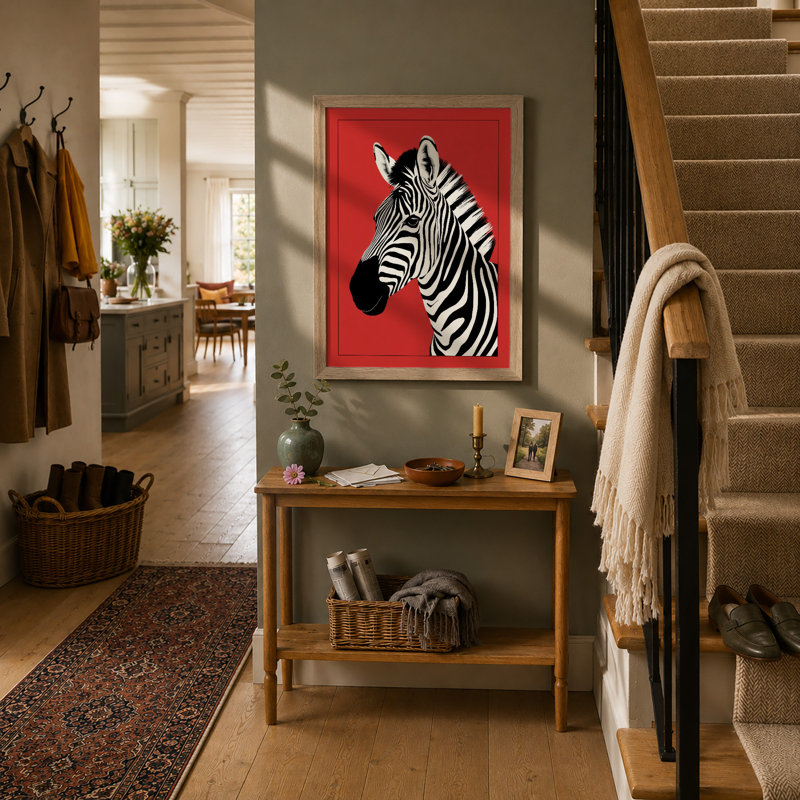 Zebra Portrait Modern - Framed Print, Oak, A4 - 29.7 x 21.0 cm