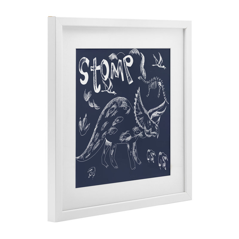 Reproduction sous verre de dinosaures Sompour, Stomp, H 13 po x l 13 po, Cadre blanc côtier