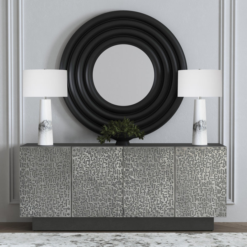 Medway Black & White Glass Table Lamp with White Drum Shade, Modern