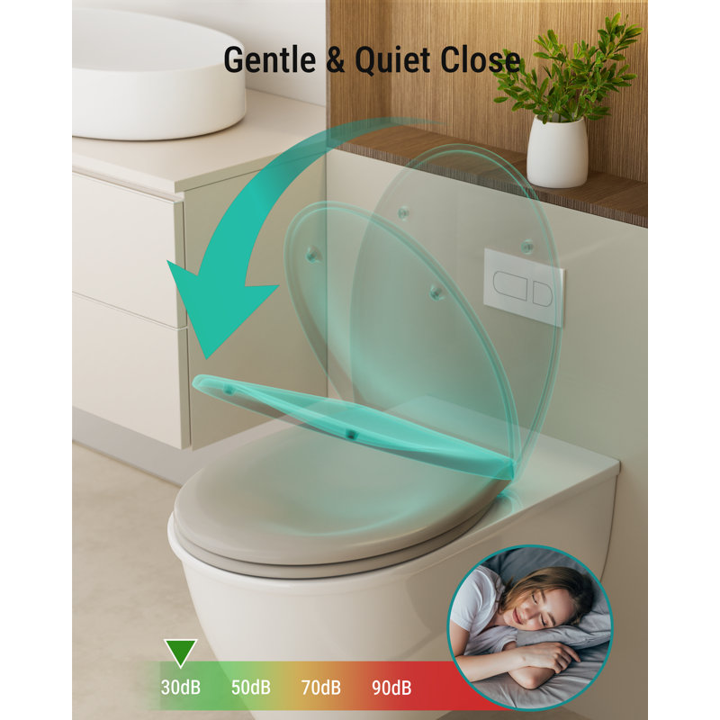  O Shape Toilet Seat White Duroplast Soft Close Quick Release Anti-Bacterial 44,3×36,9 cm, White