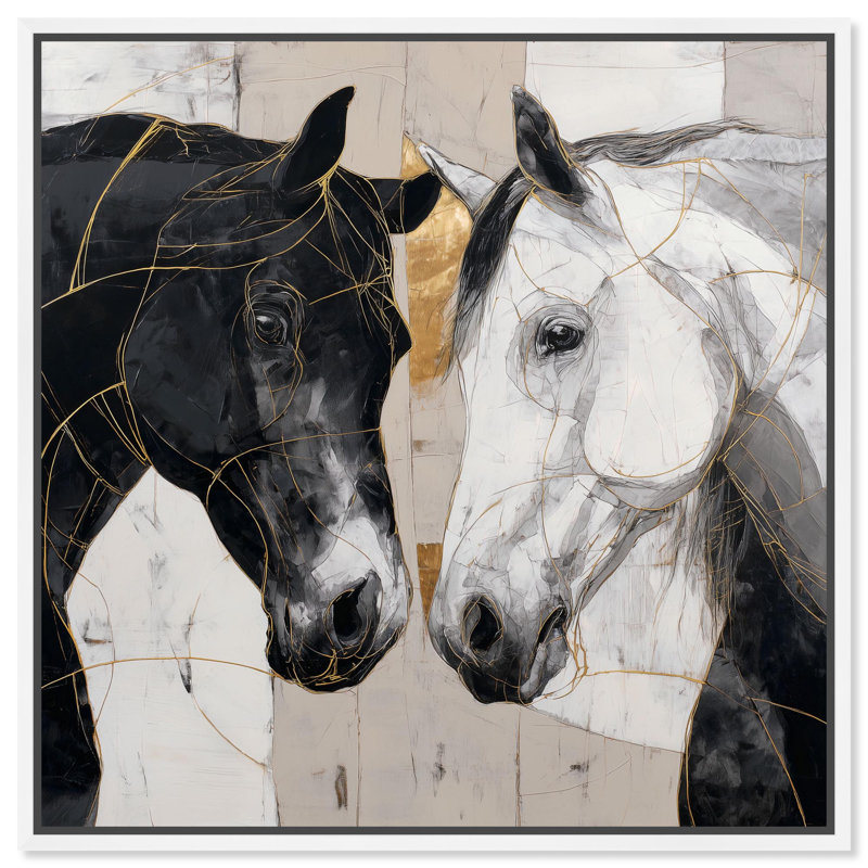 «Kintsugi Horses II», impression sur toile par Art Remedy, cadre blanc, 20 x 20, H 21 po x l 21 po, Cadre blanc
