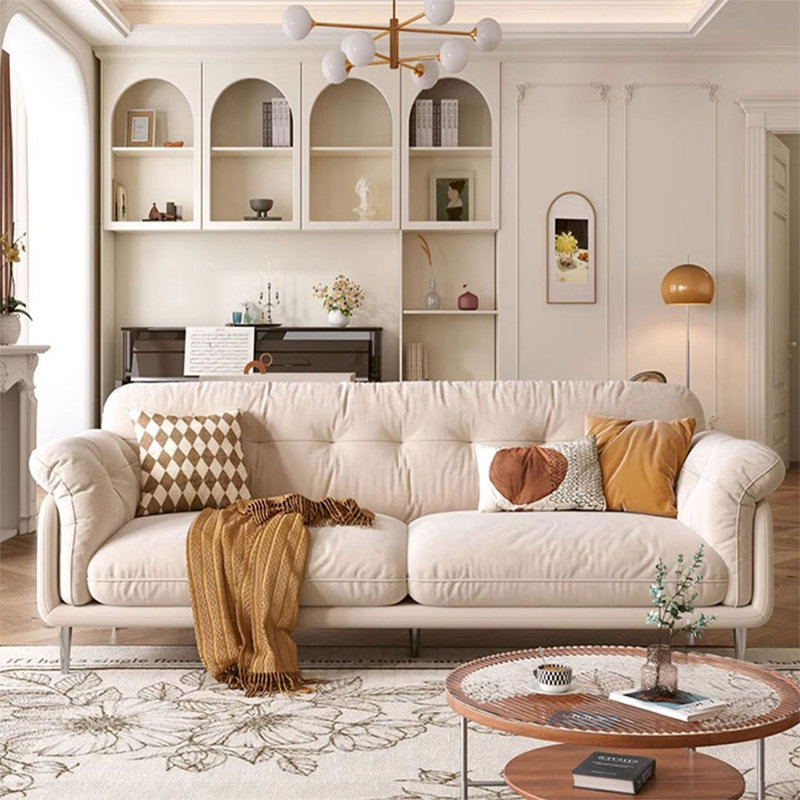 Canapé-coussin standard 86,61 po beige 100% polyester, 86.61"W*37.4"D*34.25"H