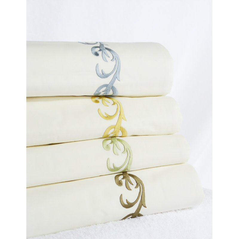 Lisa Percale Damask Flat Sheet, Gold, Queen