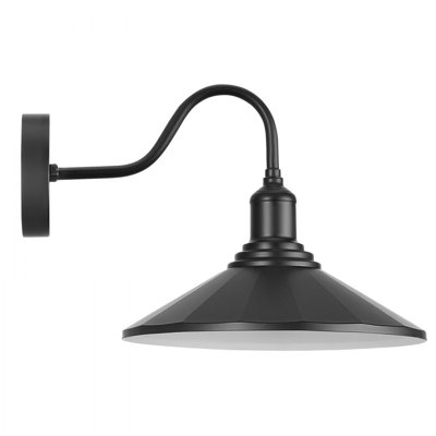 Luminaire de grange d'extérieur, 11,5 po de diamètre, ensemble de 1 luminaire col-de-cygne de style campagnard, applique murale d'extérieur de style rétro, antirouille, compatible avec une ampoule E26 pour porche, maison, entrée, garage, noir