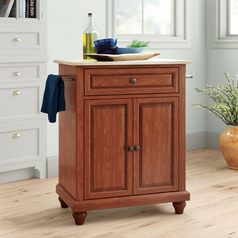 Hedon Solid Wood Top Kitchen Cart, Classic Cherry