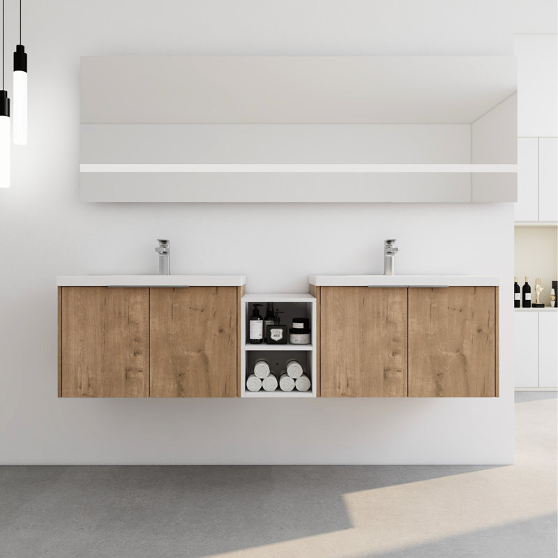 Meuble-lavabo 72 po avec lavabo, porte, rangement supplémentaire Portes modernes à fermeture en douceur, lavabo et petites tablettes