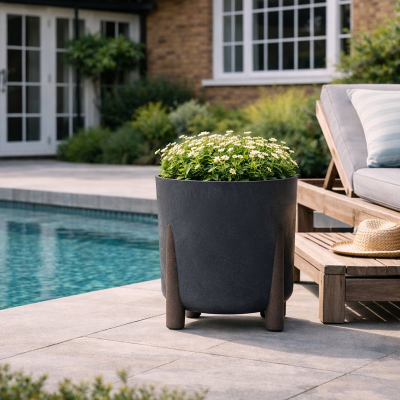 Telisha Pot Planter, 29.4cm H x 34cm W x 34cm D, Black