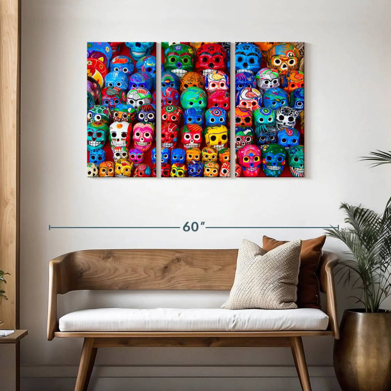 Crânes mexicains colorés Kerner, H 28 po x l 45 po