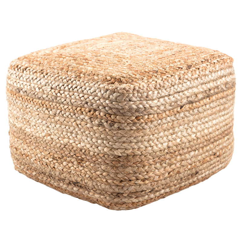 Cicero 18" Wide Square 100% Braided Jute Pouf Ottoman/Foot Stool by Jaipur Living, Beige Jute